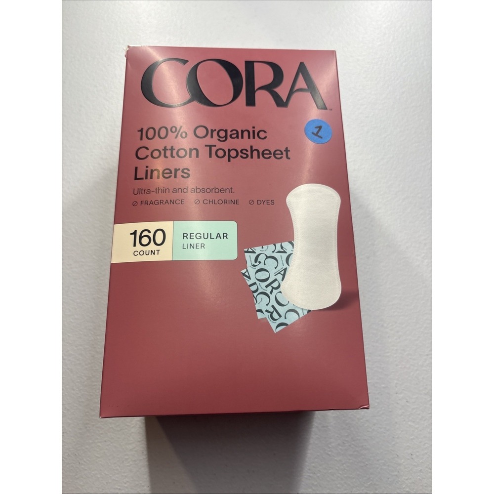 Cora 100% Organic Cotton Topsheet Liners Regular 160 Count Pantiliners